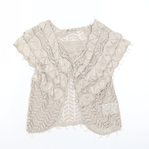 Karen Millen Womens Beige V-Neck Viscose Shrug Jumper Size 10 - Beading