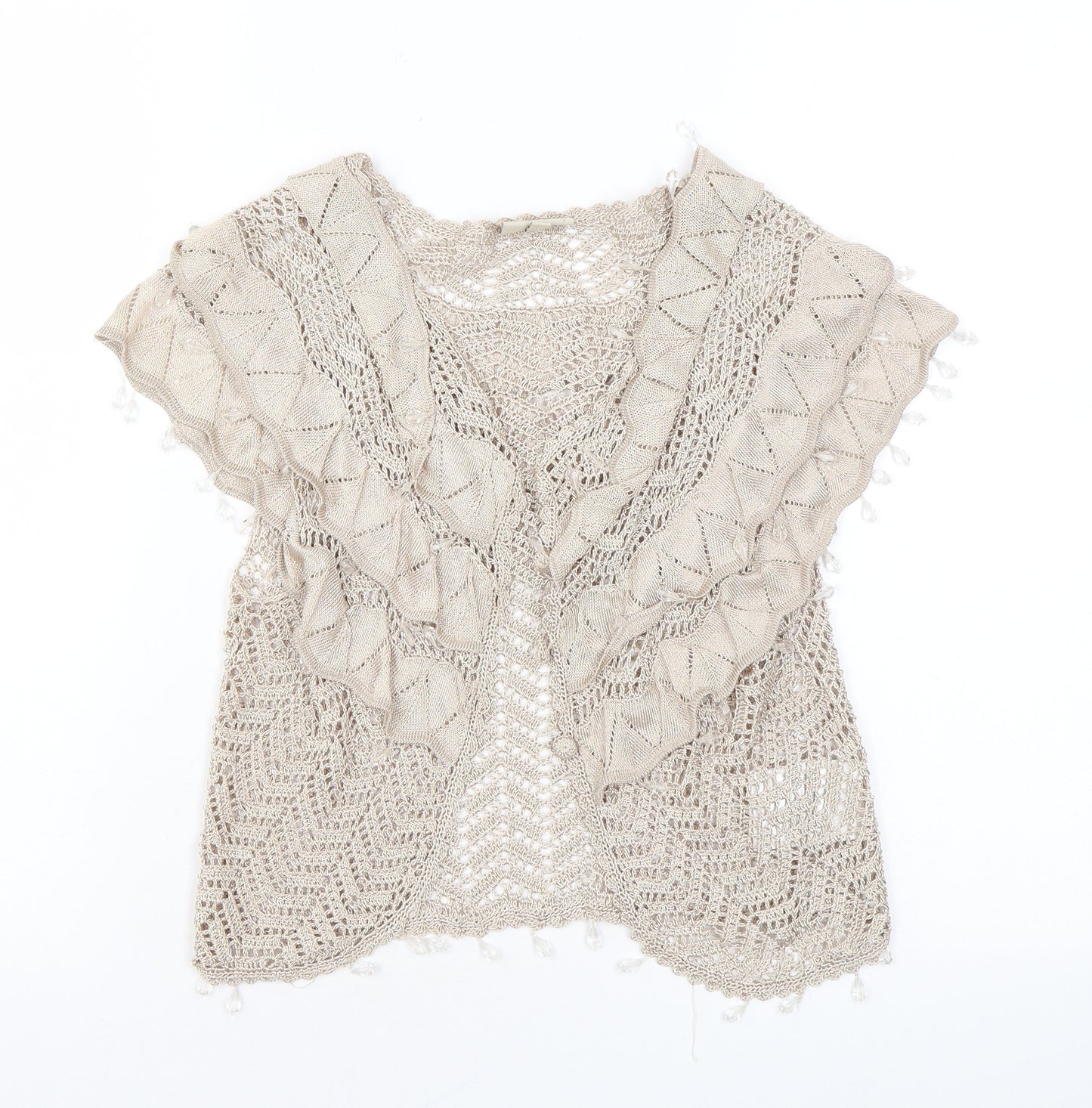 Karen Millen Womens Beige V-Neck Viscose Shrug Jumper Size 10 - Beading