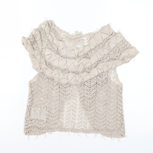 Karen Millen Womens Beige V-Neck Viscose Shrug Jumper Size 10 - Beading