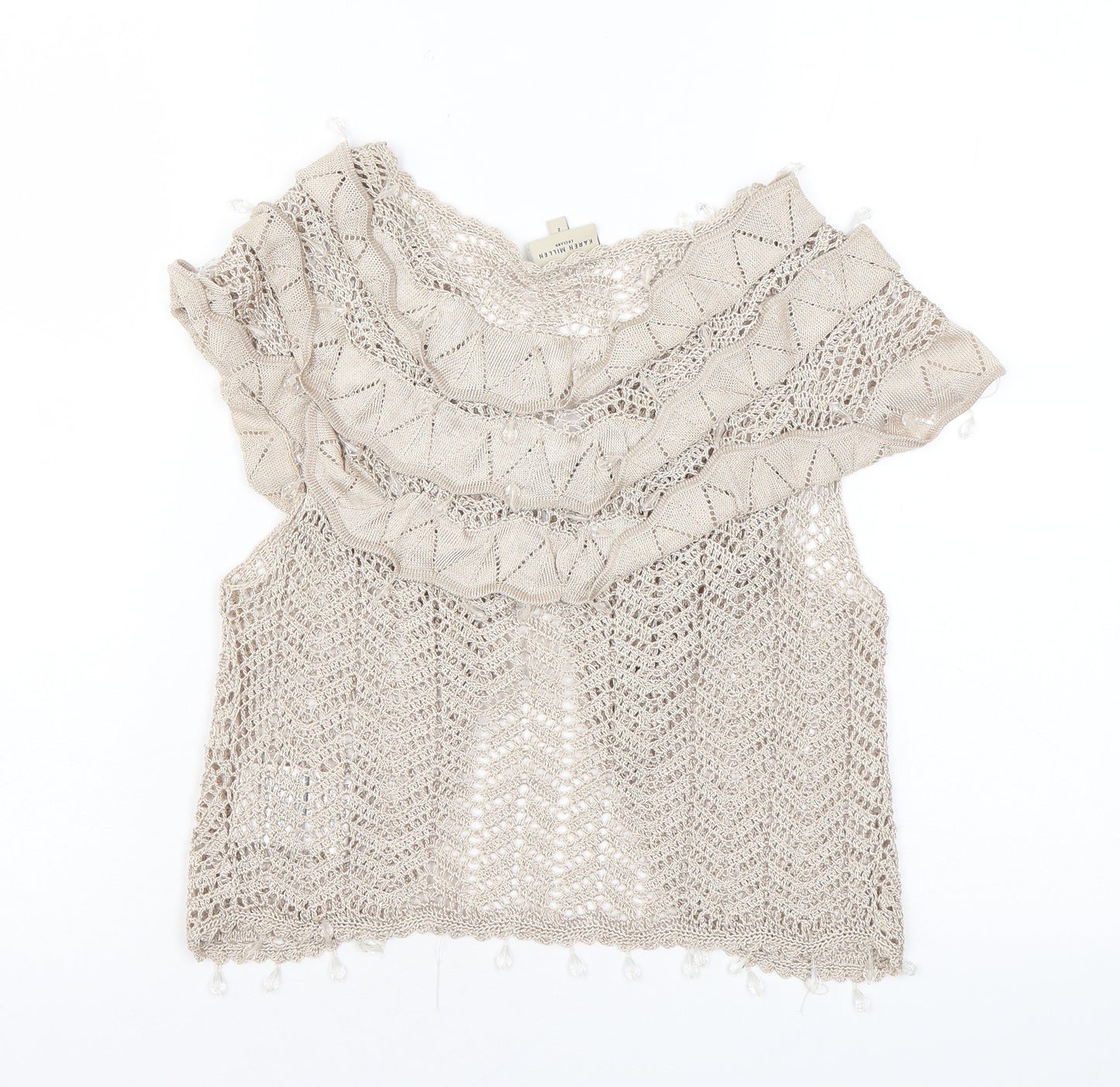 Karen Millen Womens Beige V-Neck Viscose Shrug Jumper Size 10 - Beading