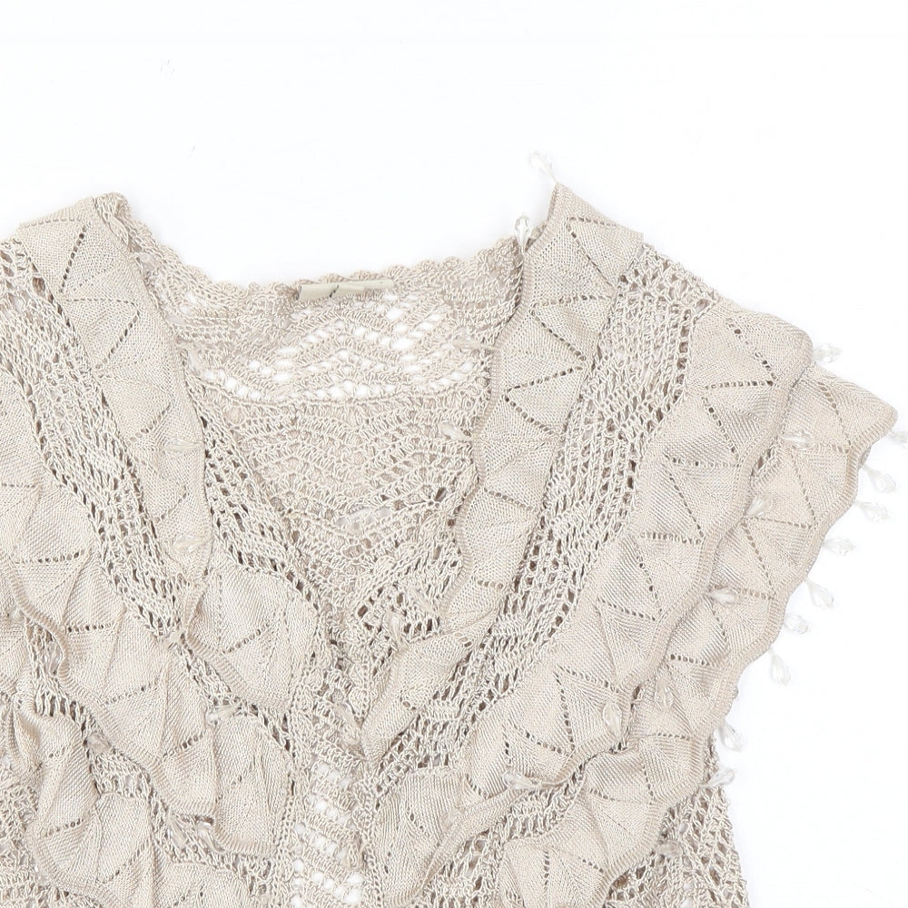 Karen Millen Womens Beige V-Neck Viscose Shrug Jumper Size 10 - Beading