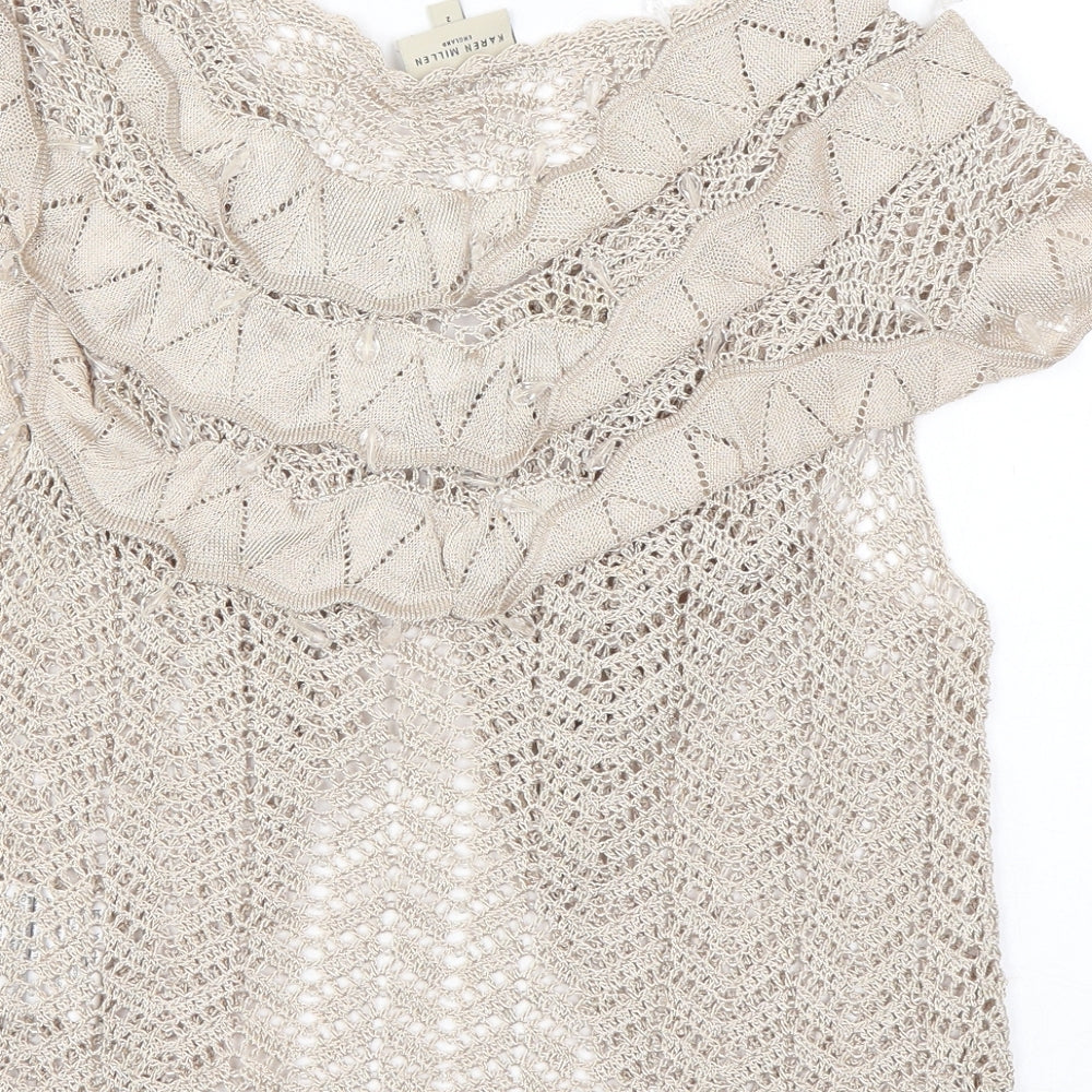 Karen Millen Womens Beige V-Neck Viscose Shrug Jumper Size 10 - Beading