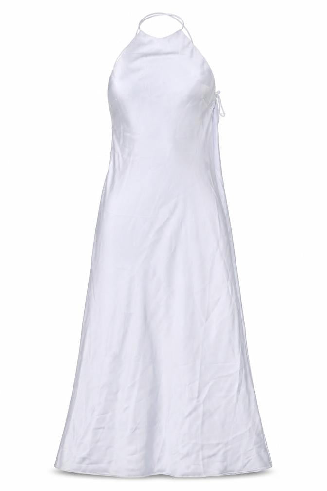 Front view of Zara women’s silver polyester maxi, size L, halter zip