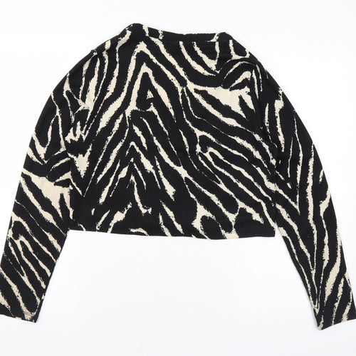 Monki Womens Black Animal Print Polyester Basic Button-Up Size M V-Neck - Zebra Print