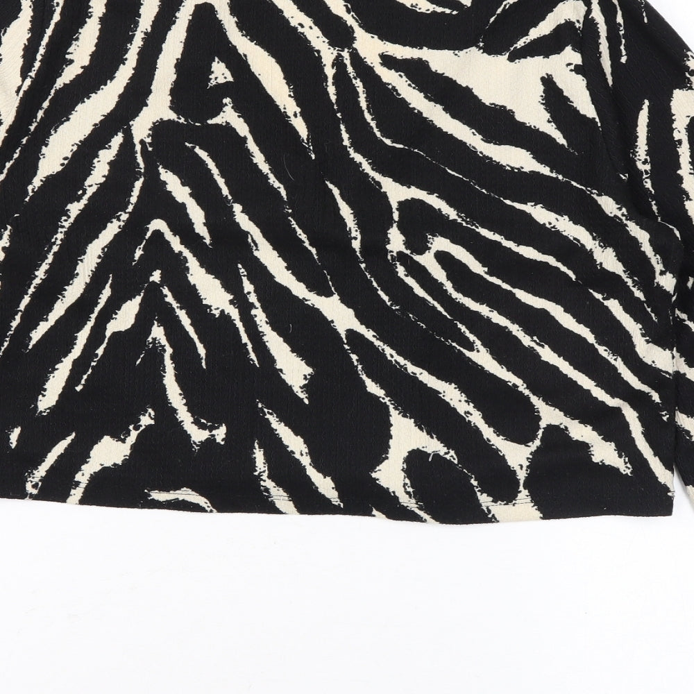 Monki Womens Black Animal Print Polyester Basic Button-Up Size M V-Neck - Zebra Print