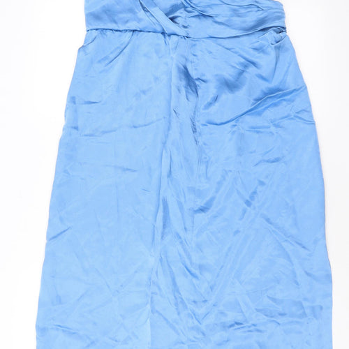 Zara Womens Blue Viscose A-Line Size XL One Shoulder Zip