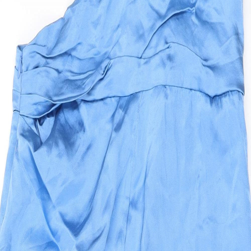 Zara Womens Blue Viscose A-Line Size XL One Shoulder Zip