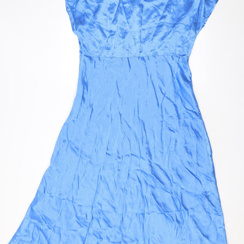 Marks and Spencer Womens Blue Viscose A-Line Size 16 Round Neck Button