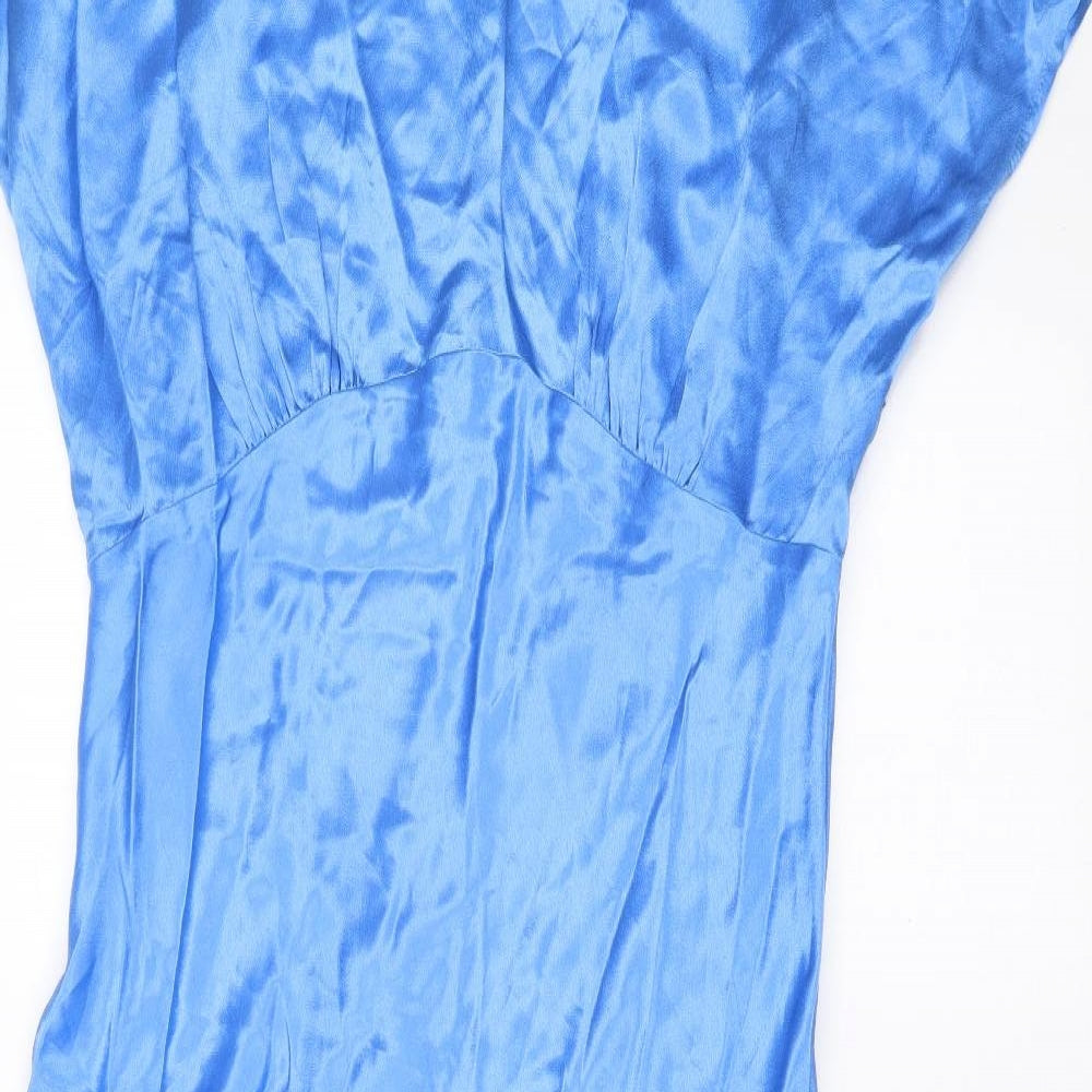 Marks and Spencer Womens Blue Viscose A-Line Size 16 Round Neck Button