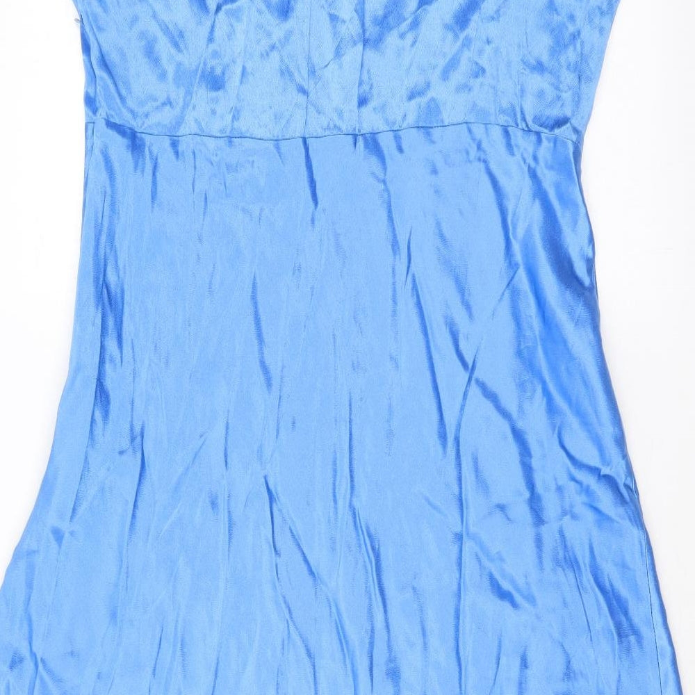 Marks and Spencer Womens Blue Viscose A-Line Size 16 Round Neck Button