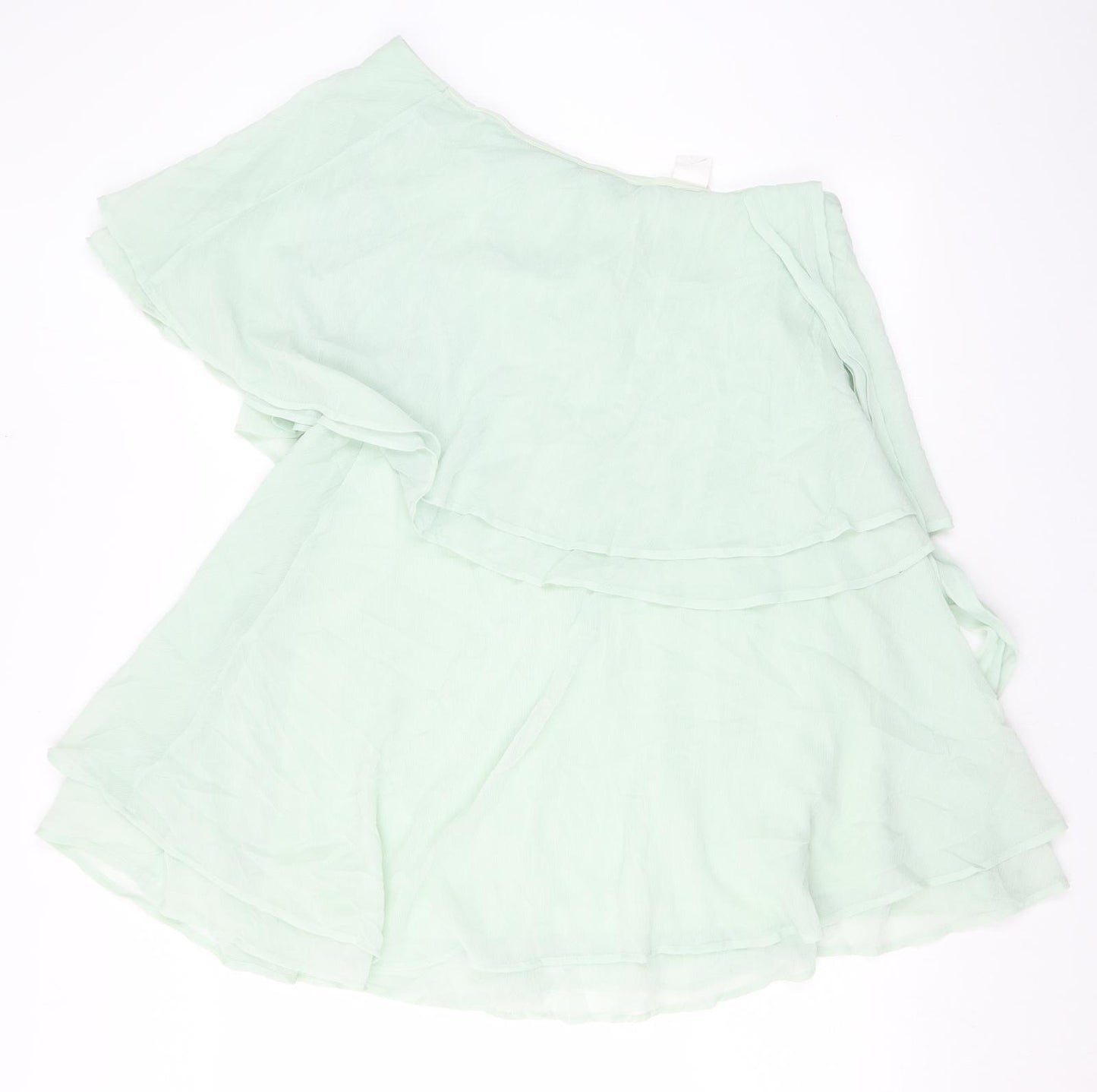 H&M Womens Green Polyester Mini Size 12 One Shoulder Pullover - Ruffles