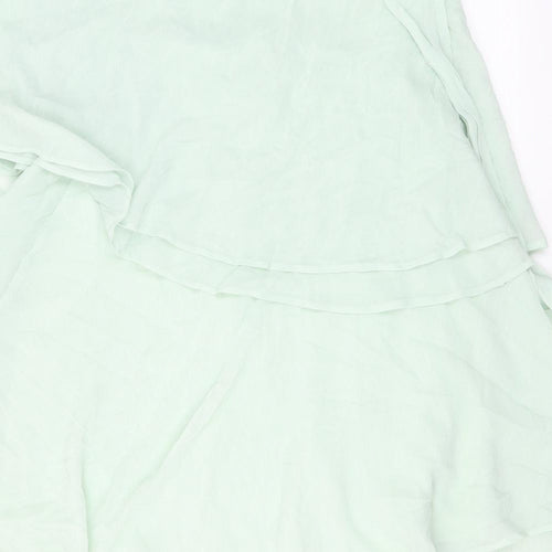 H&M Womens Green Polyester Mini Size 12 One Shoulder Pullover - Ruffles