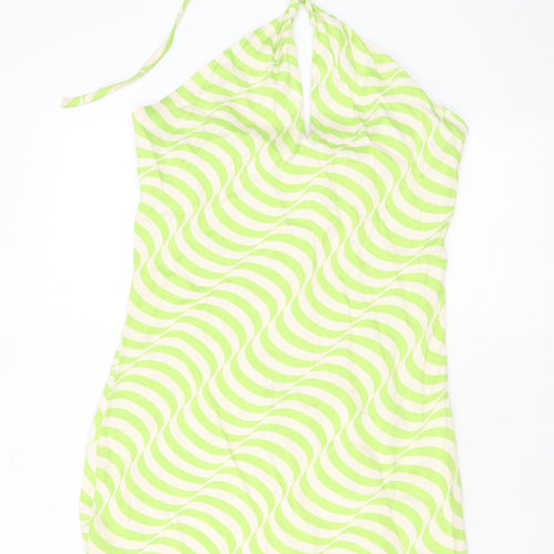 Zara Womens Green Geometric Viscose Maxi Size S Halter Zip