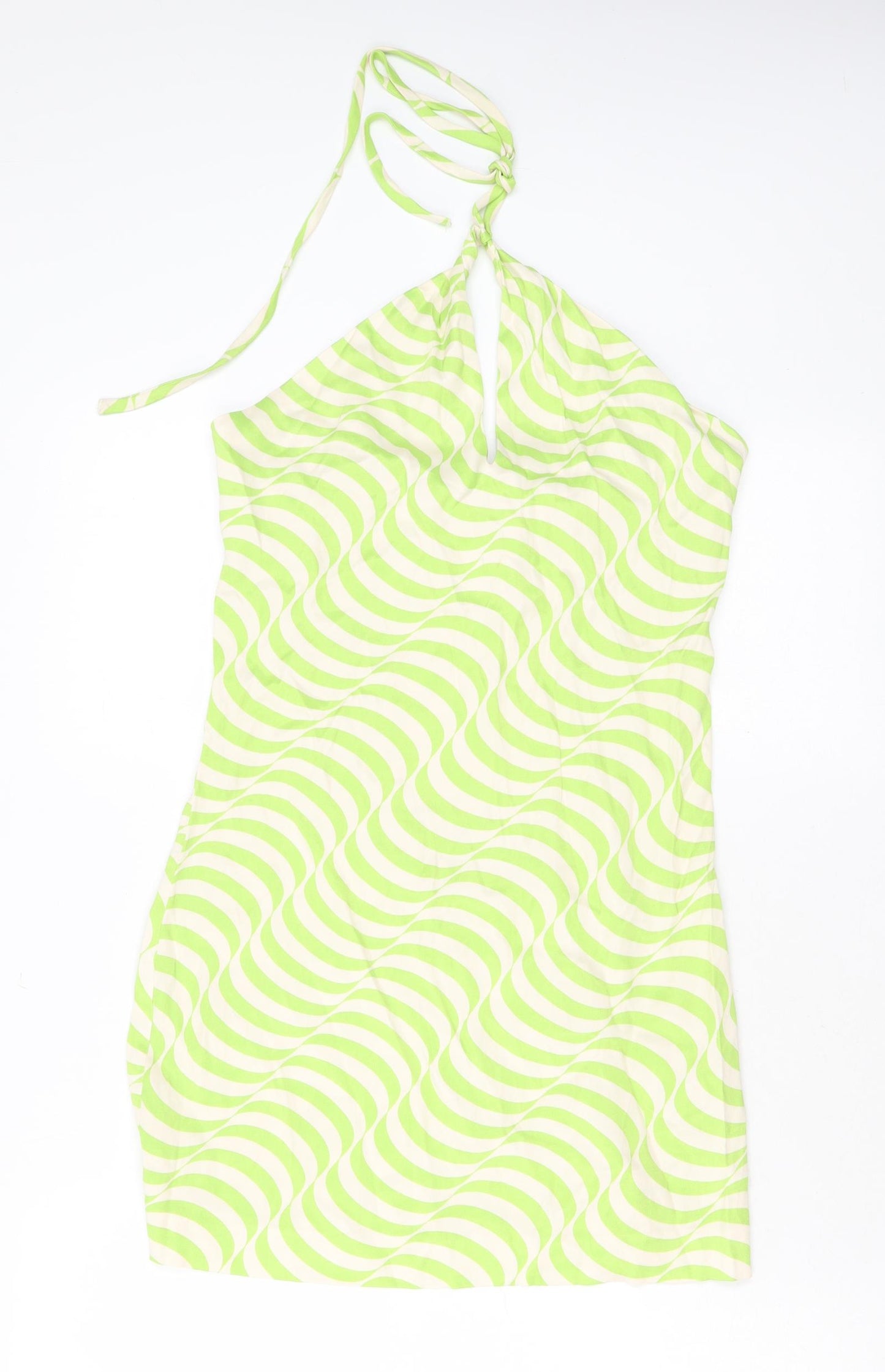 Zara Womens Green Geometric Viscose Maxi Size S Halter Zip