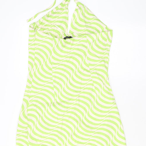 Zara Womens Green Geometric Viscose Maxi Size S Halter Zip