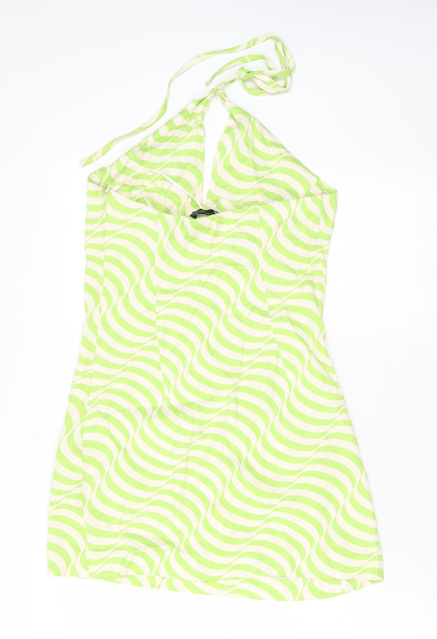 Zara Womens Green Geometric Viscose Maxi Size S Halter Zip