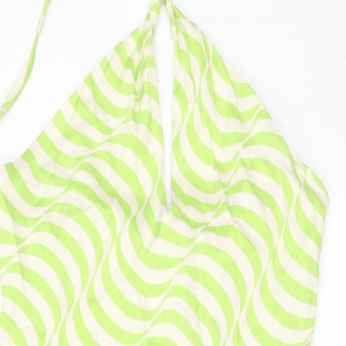Zara Womens Green Geometric Viscose Maxi Size S Halter Zip