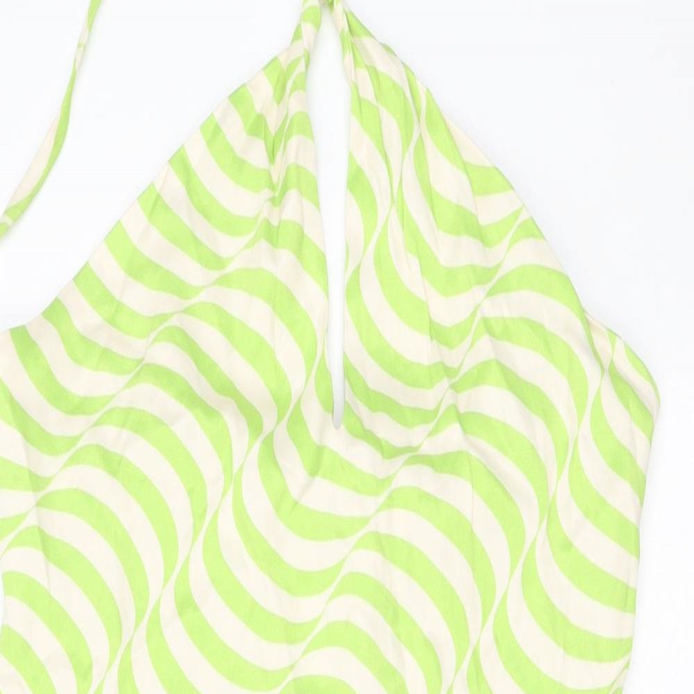 Zara Womens Green Geometric Viscose Maxi Size S Halter Zip