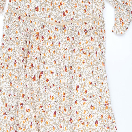 Reyon Womens Beige Floral Viscose A-Line Size L V-Neck Zip