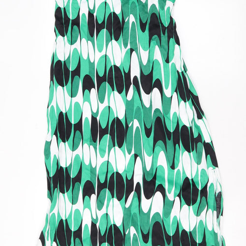 Zara Womens Green Geometric Viscose Maxi Size L V-Neck Zip