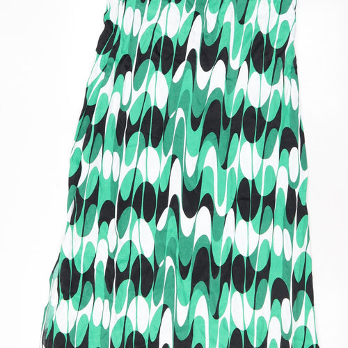 Zara Womens Green Geometric Viscose Maxi Size L V-Neck Zip