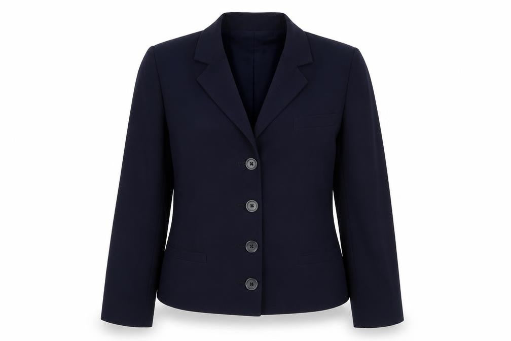 Front view of Atelier Image women’s blue polyester jacket blazer, size UK 12