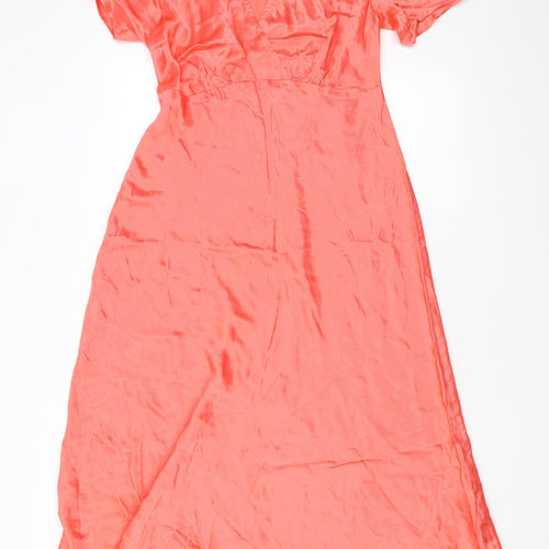 Marks and Spencer Womens Orange Viscose Maxi Size 12 V-Neck Pullover