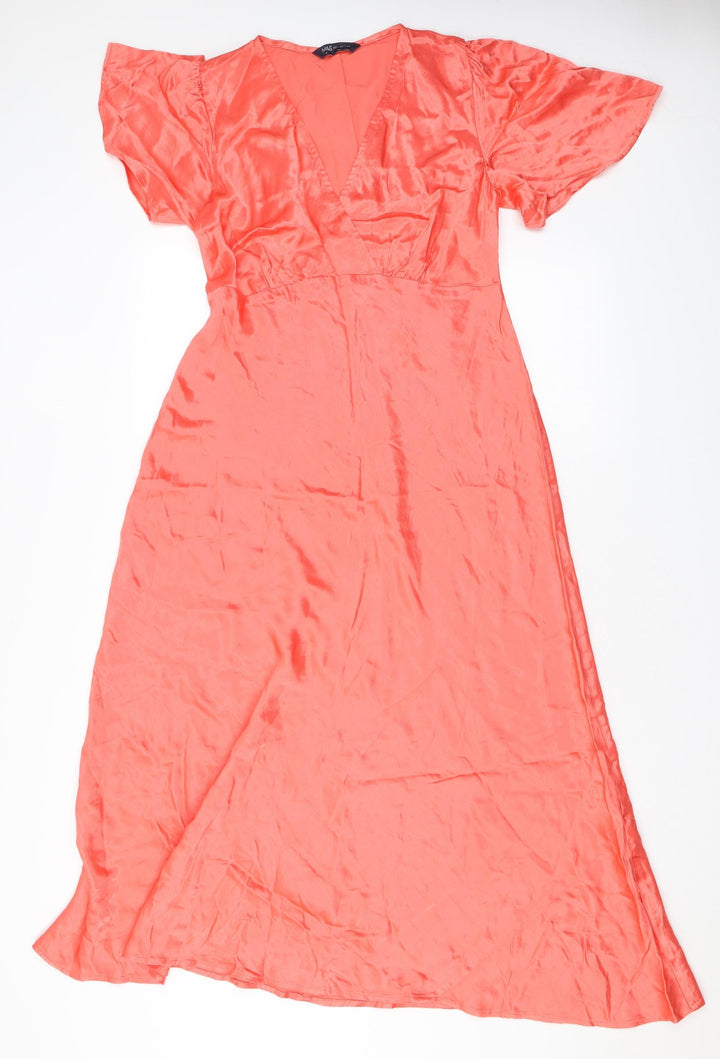 Marks and Spencer Womens Orange Viscose Maxi Size 12 V-Neck Pullover