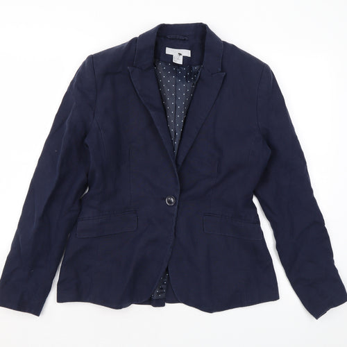 H&M Womens Blue Linen Jacket Blazer Size 10