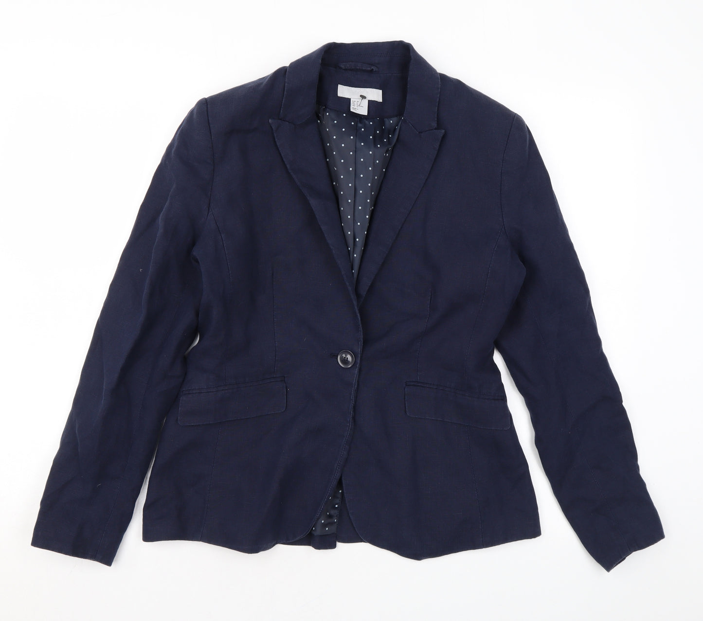 H&M Womens Blue Linen Jacket Blazer Size 10