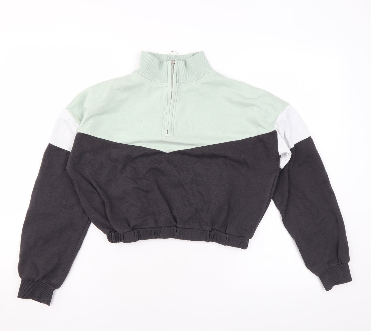 H&M Girls Green Colourblock Cotton Pullover Sweatshirt Size 10-11 Years Zip - Cropped