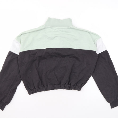 H&M Girls Green Colourblock Cotton Pullover Sweatshirt Size 10-11 Years Zip - Cropped