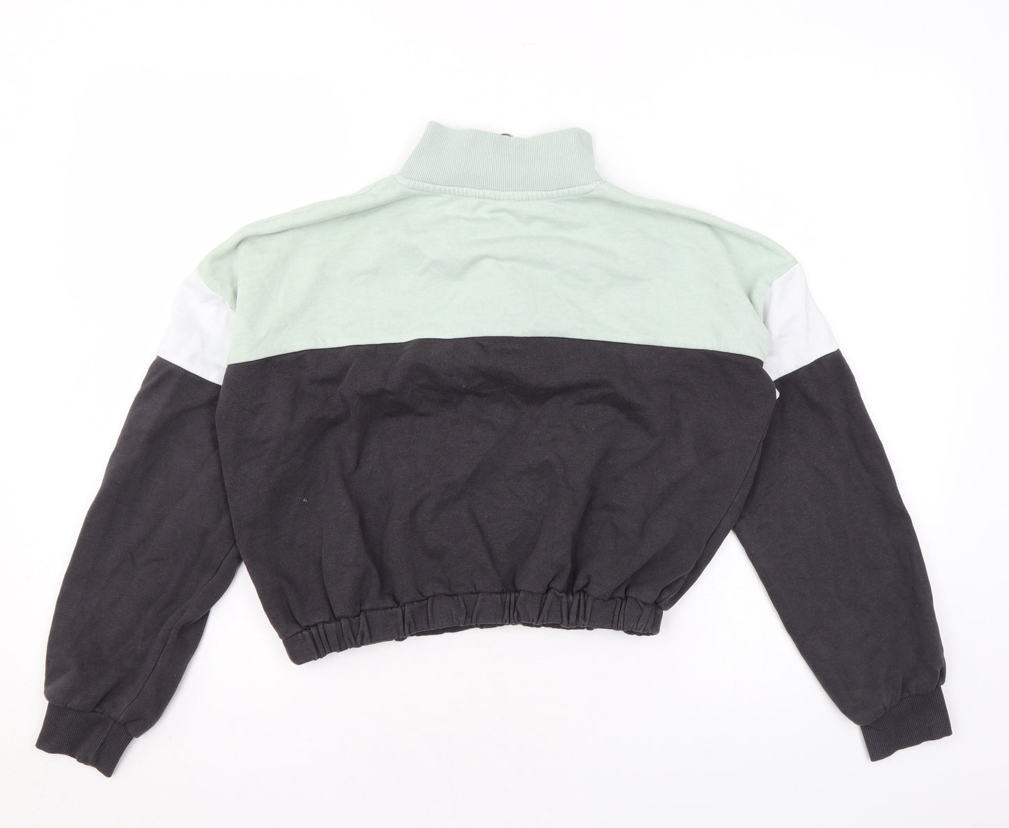H&M Girls Green Colourblock Cotton Pullover Sweatshirt Size 10-11 Years Zip - Cropped
