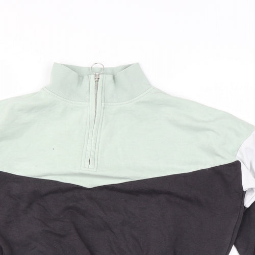 H&M Girls Green Colourblock Cotton Pullover Sweatshirt Size 10-11 Years Zip - Cropped