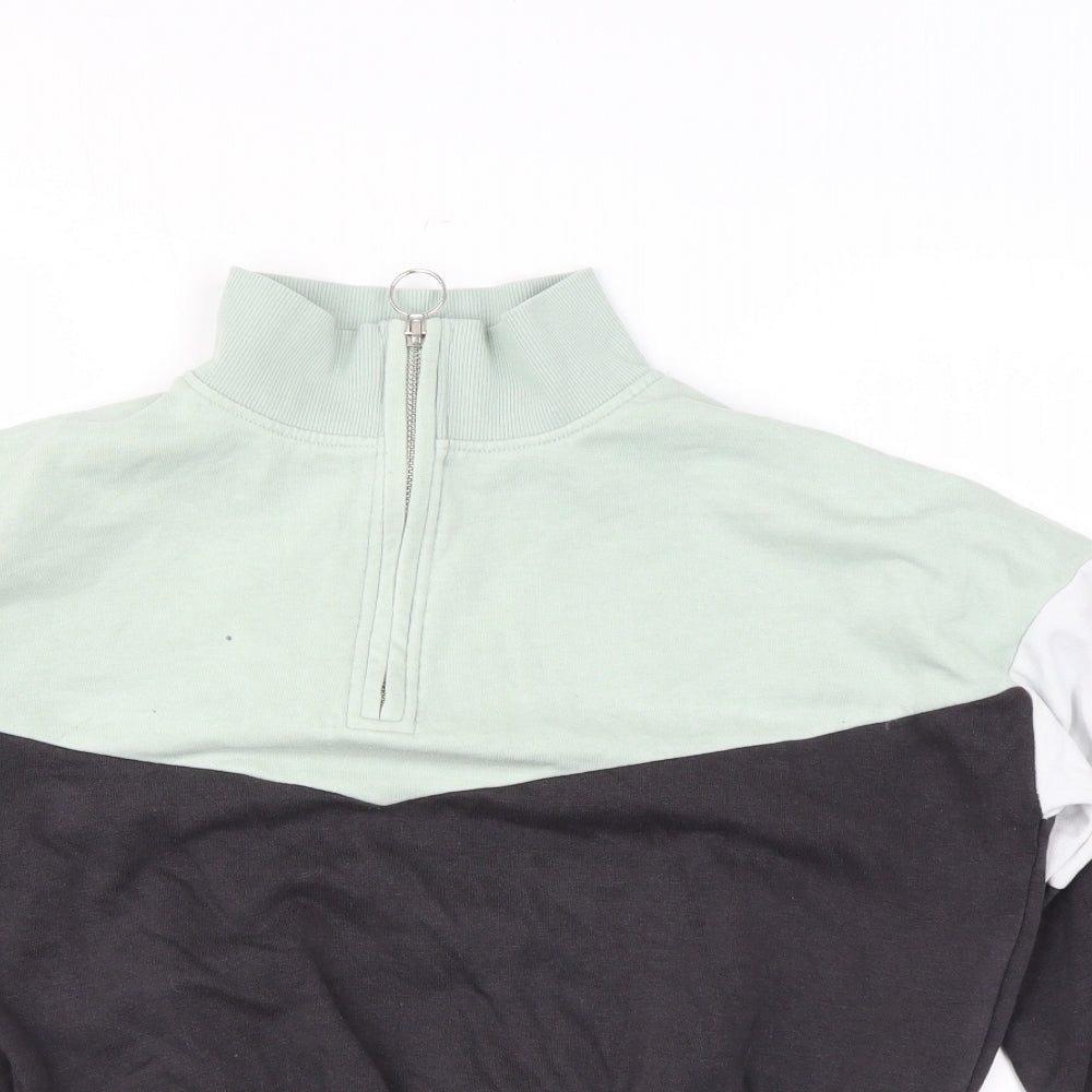 H&M Girls Green Colourblock Cotton Pullover Sweatshirt Size 10-11 Years Zip - Cropped