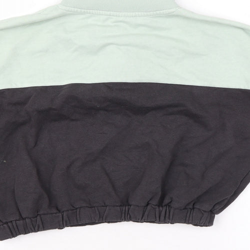 H&M Girls Green Colourblock Cotton Pullover Sweatshirt Size 10-11 Years Zip - Cropped
