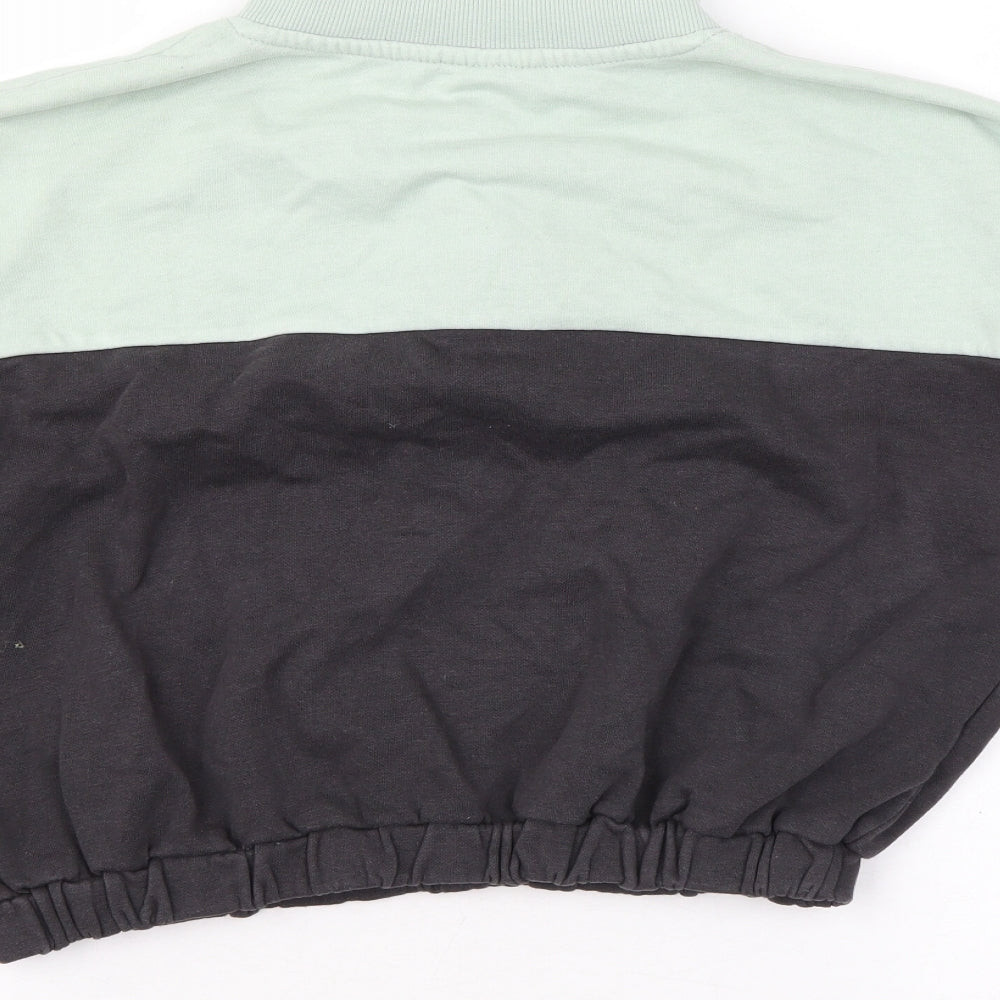 H&M Girls Green Colourblock Cotton Pullover Sweatshirt Size 10-11 Years Zip - Cropped