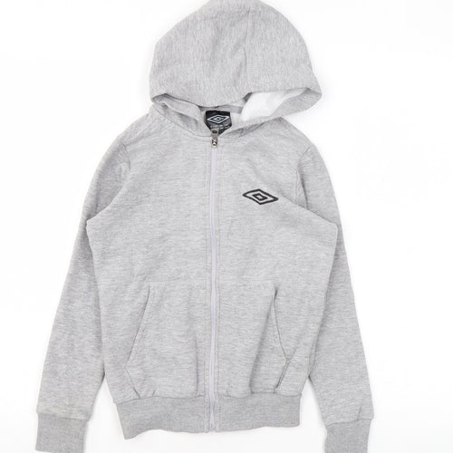 Umbro Boys Grey Cotton Full Zip Hoodie Size 7-8 Years Zip