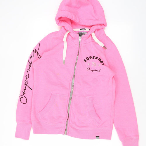 Superdry Womens Pink Polyester Full Zip Hoodie Size XL Zip