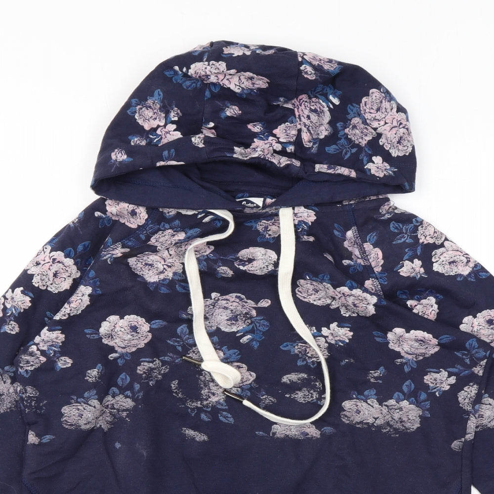 Lee Cooper Womens Blue Floral Cotton Pullover Hoodie Size M Pullover