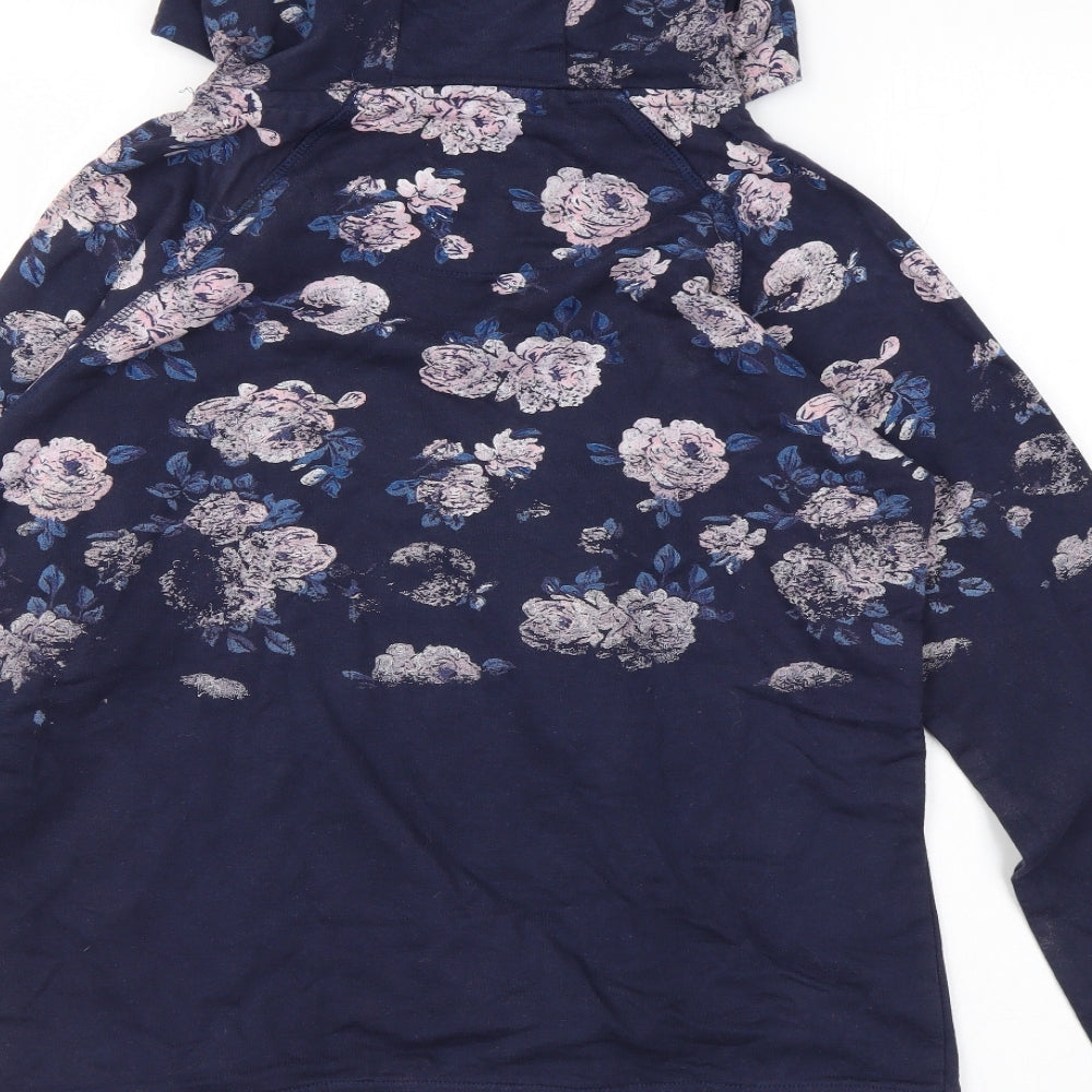Lee Cooper Womens Blue Floral Cotton Pullover Hoodie Size M Pullover