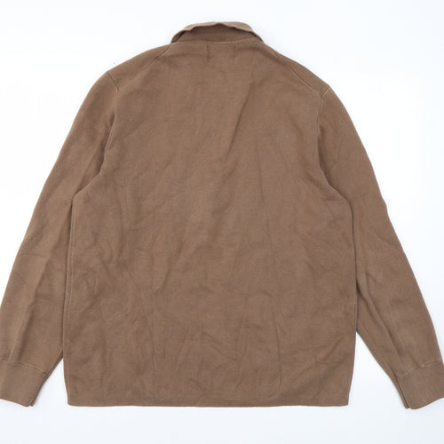 Autograph Mens Brown Cotton Polo Size L Collared Zip