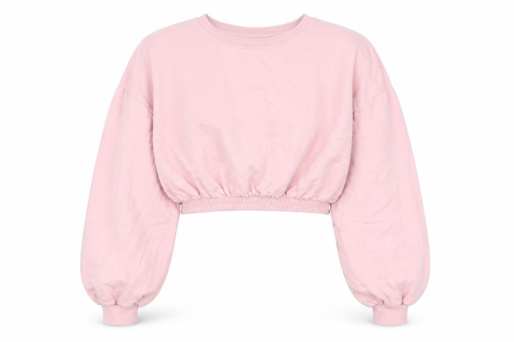 Front view of Topshop women’s pink cotton pullover sweatshirt, size M, pullover - cropped
