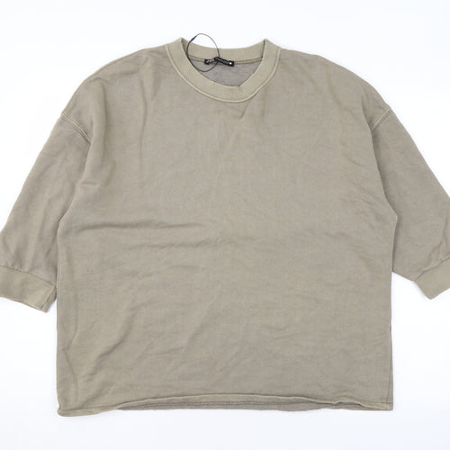 Zara Mens Green Cotton Pullover Sweatshirt Size S - Distressed