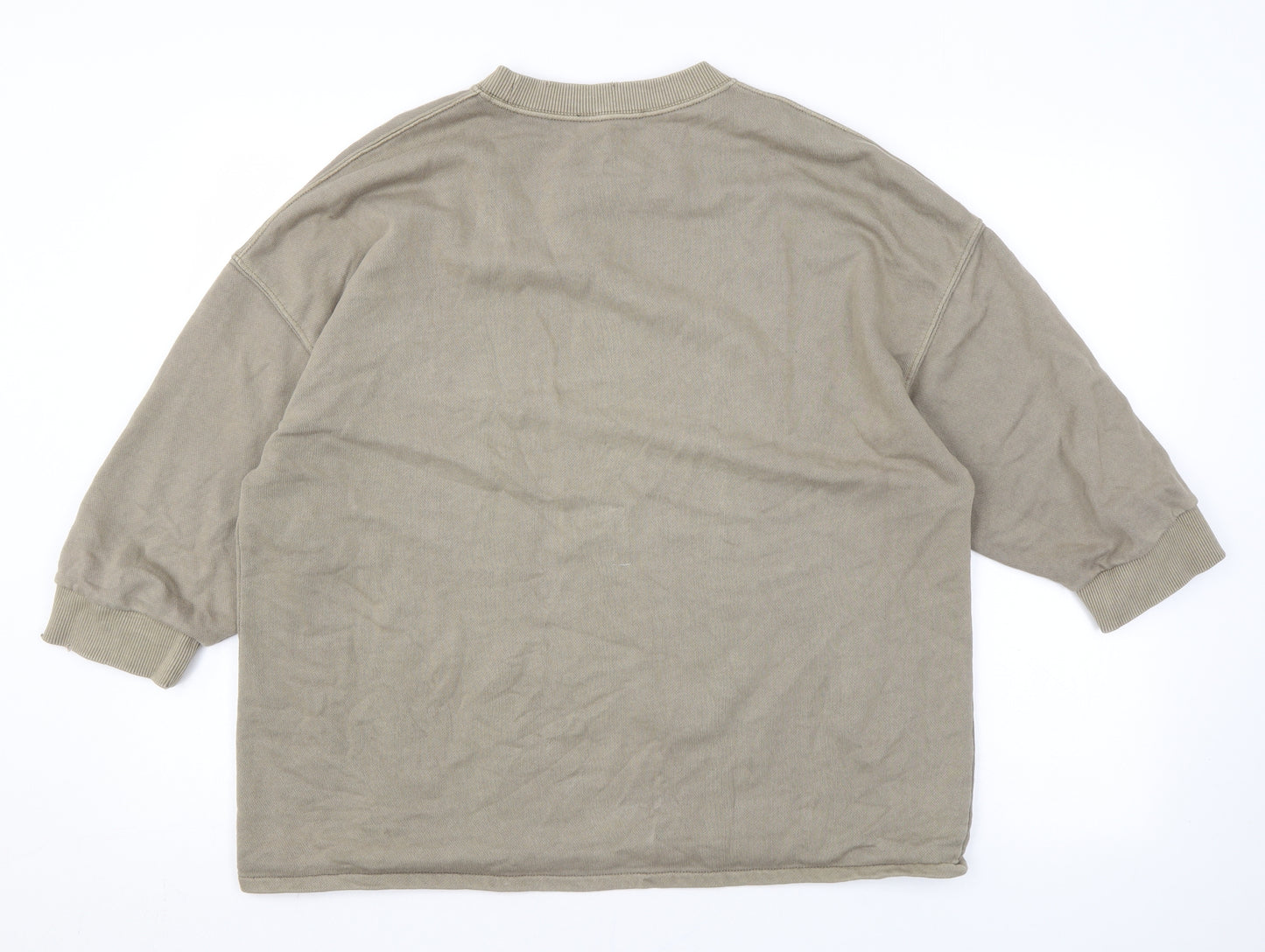 Zara Mens Green Cotton Pullover Sweatshirt Size S - Distressed