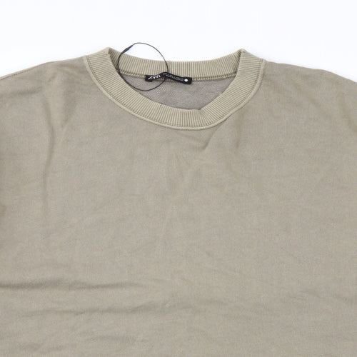 Zara Mens Green Cotton Pullover Sweatshirt Size S - Distressed