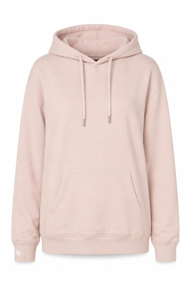 Front view of Marks & Spencer women’s pink cotton pullover hoodie, size UK 10, pullover