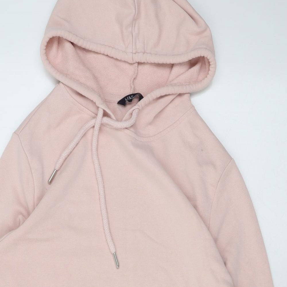Marks and Spencer Womens Pink Cotton Pullover Hoodie Size 10 Pullover