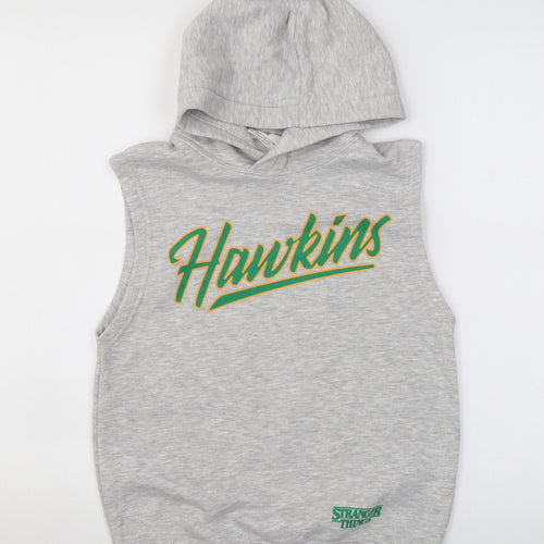 H&M Boys Grey Cotton Vest Hoodie Size 8-9 Years Pullover - Stranger Things
