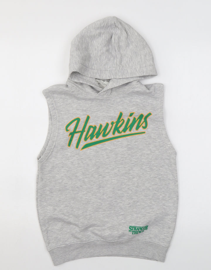 H&M Boys Grey Cotton Vest Hoodie Size 8-9 Years Pullover - Stranger Things
